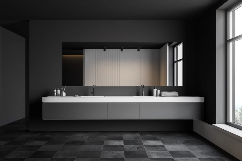 grey vanity cabinets in the bathroom