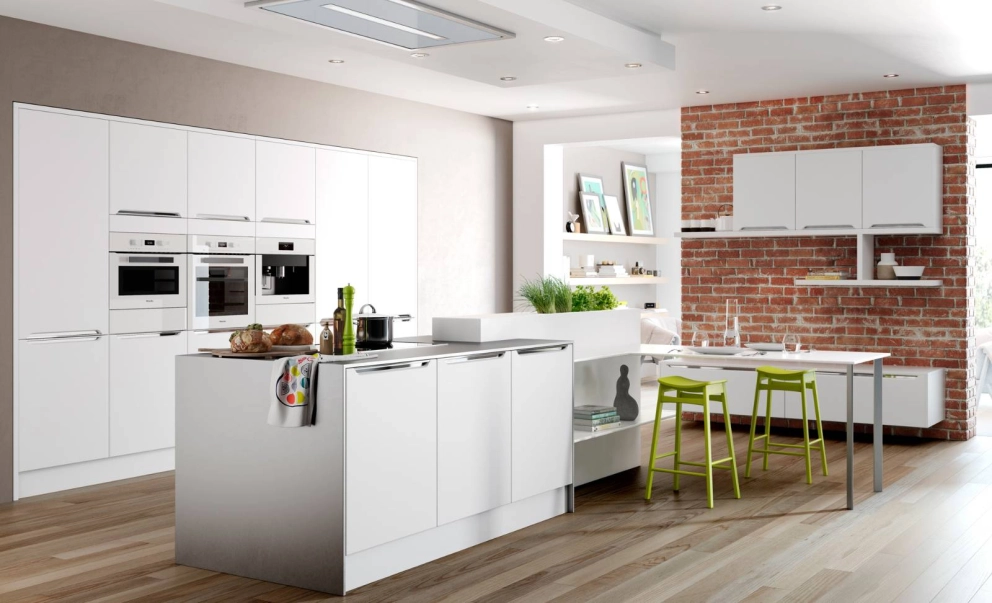 White kitchen cabinets with white appliances