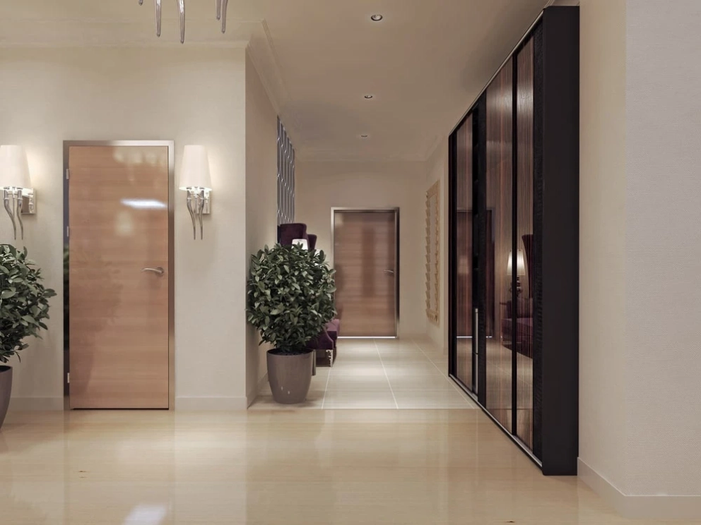 narrow hallway storage cabinet with sliding doors