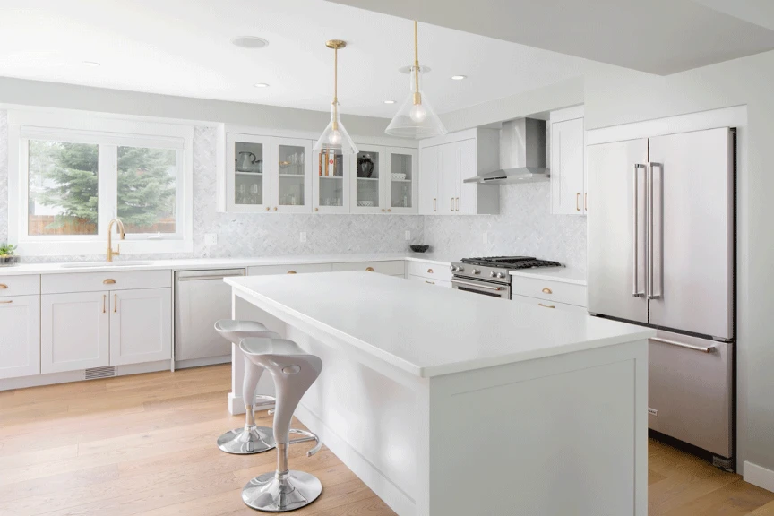 White Shaker Kitchen with Gold Handles
