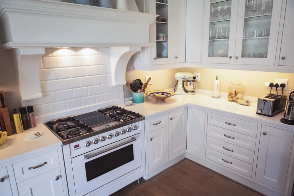 Beautiful kitchen interior with inset cabinetry