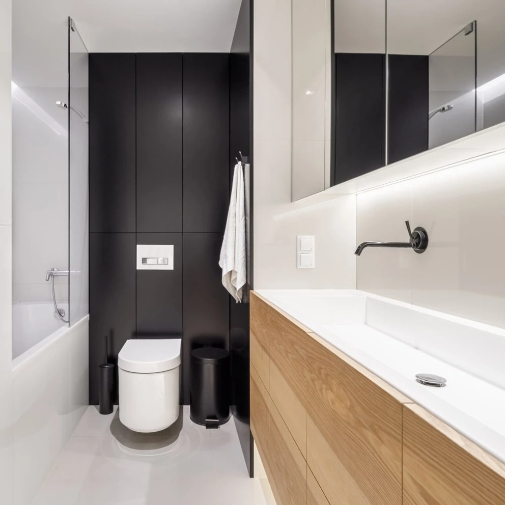 stylish bathroom with fitted furniture
