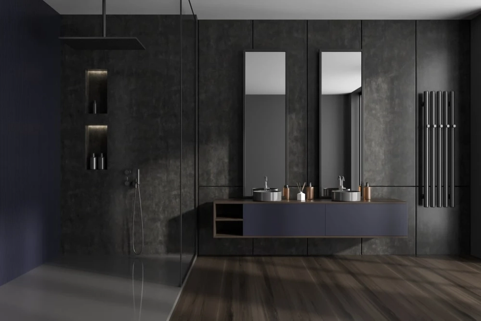 bathroom cabinet with side shelves in black