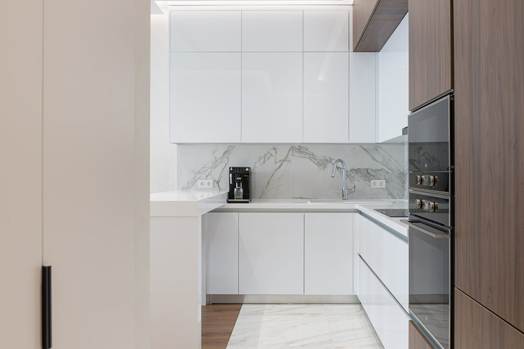 two-tone refaced kitchen with new cabinet doors