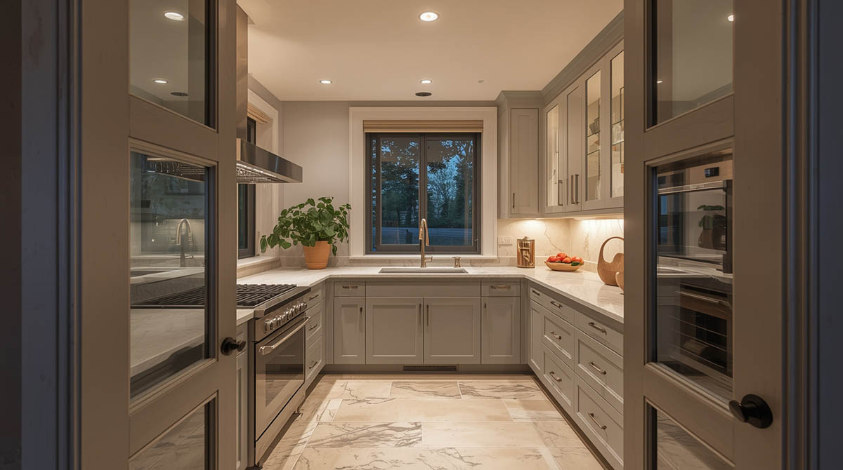 a secondary kitchen with additional counters and appliances