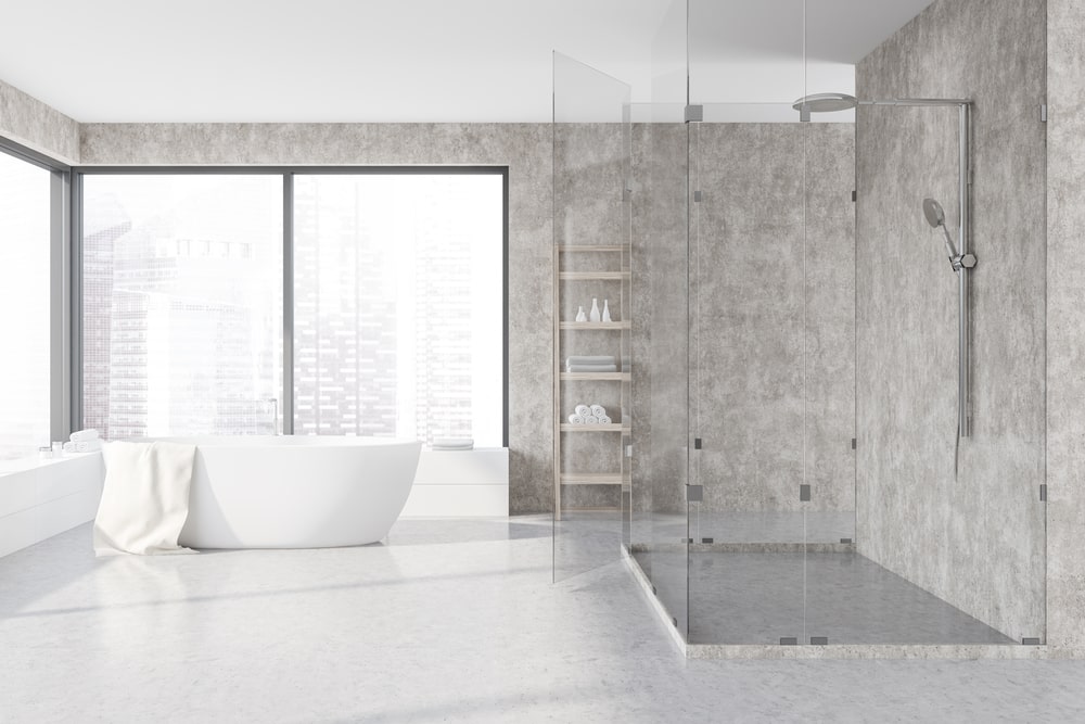 Industrial-style bathroom with concrete walls