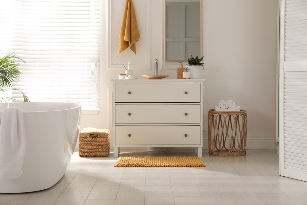 bathroom in white with with contemporary bathroom furniture