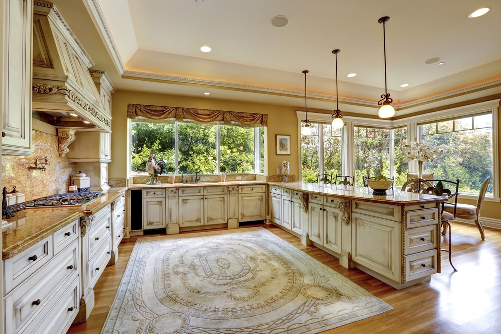 classic style kitchen with weathered cabinets