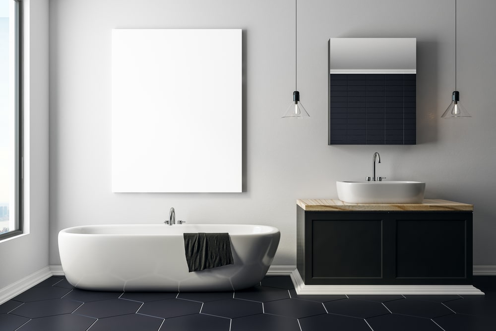 minimal design in black and white bathroom