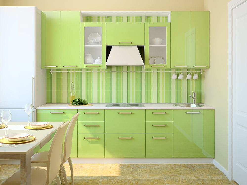 modern kitchen with sage green cabinets