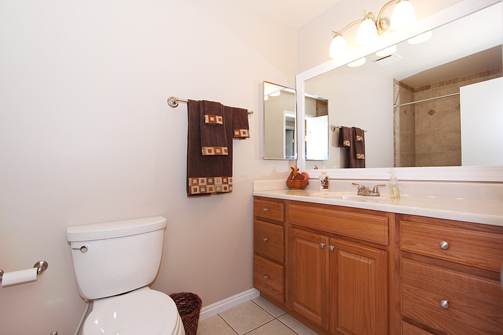 bathroom vanity with waterproofed countertop