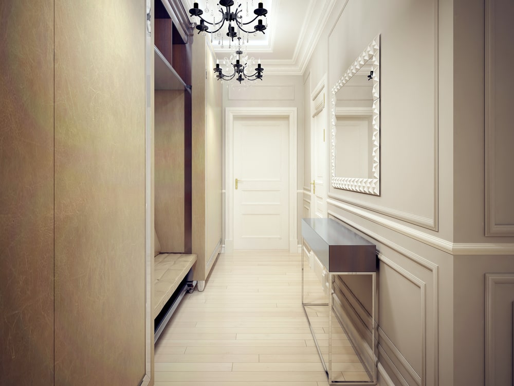 built-in entryway cabinets in narrow hallway