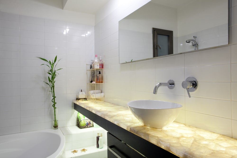 quartz bathroom vanity top with underlighting