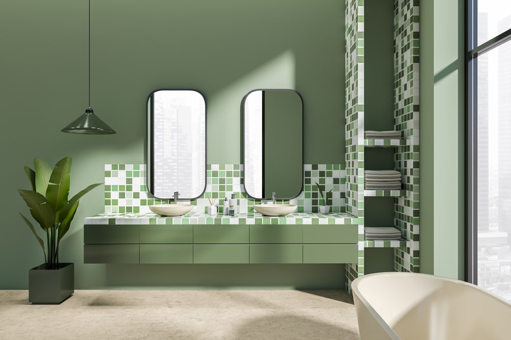 stylish bathroom design with green vanity
