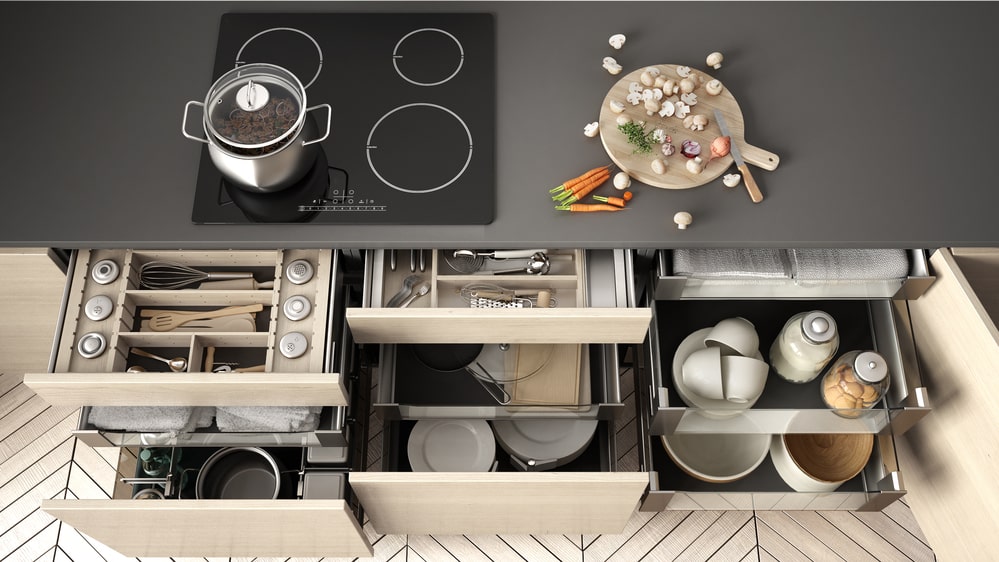 well organized kitchen drawers with lining and dividers