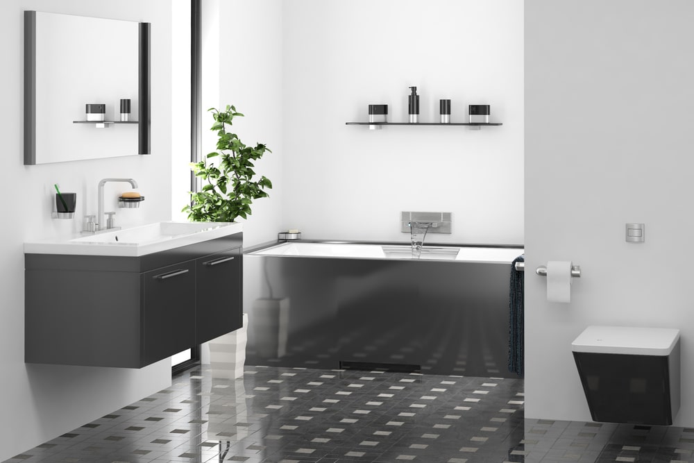 black bathroom cabinets in two-tones black and white bathroom