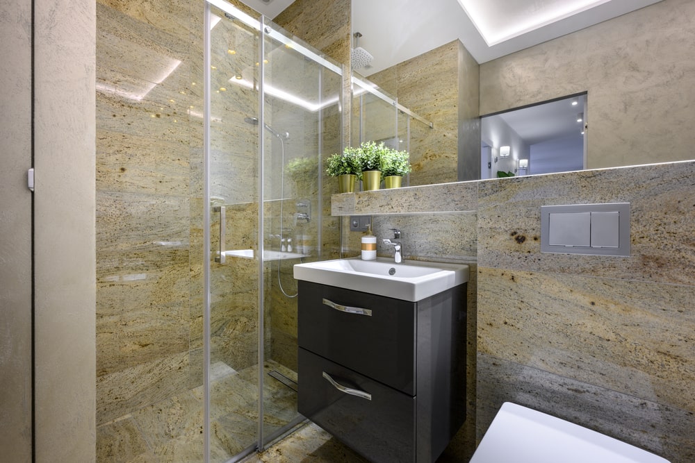 32 inch height bathroom vanity against the shower