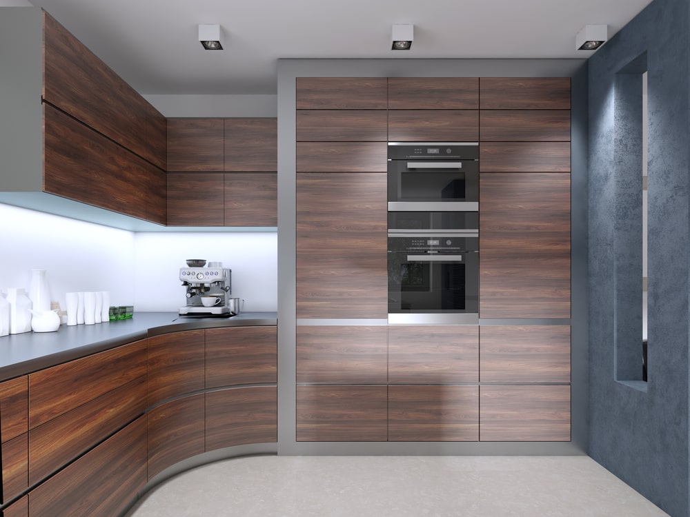 radius cabinet doors and countertop in the modern styled kitchen