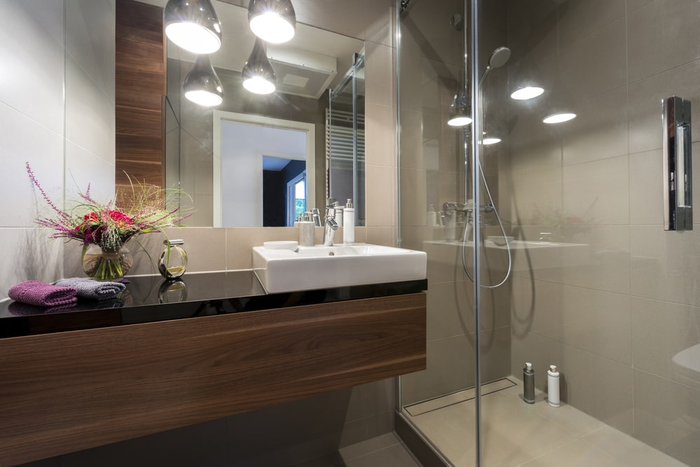 small-space minimalist bathroom wooden vanity cabinet