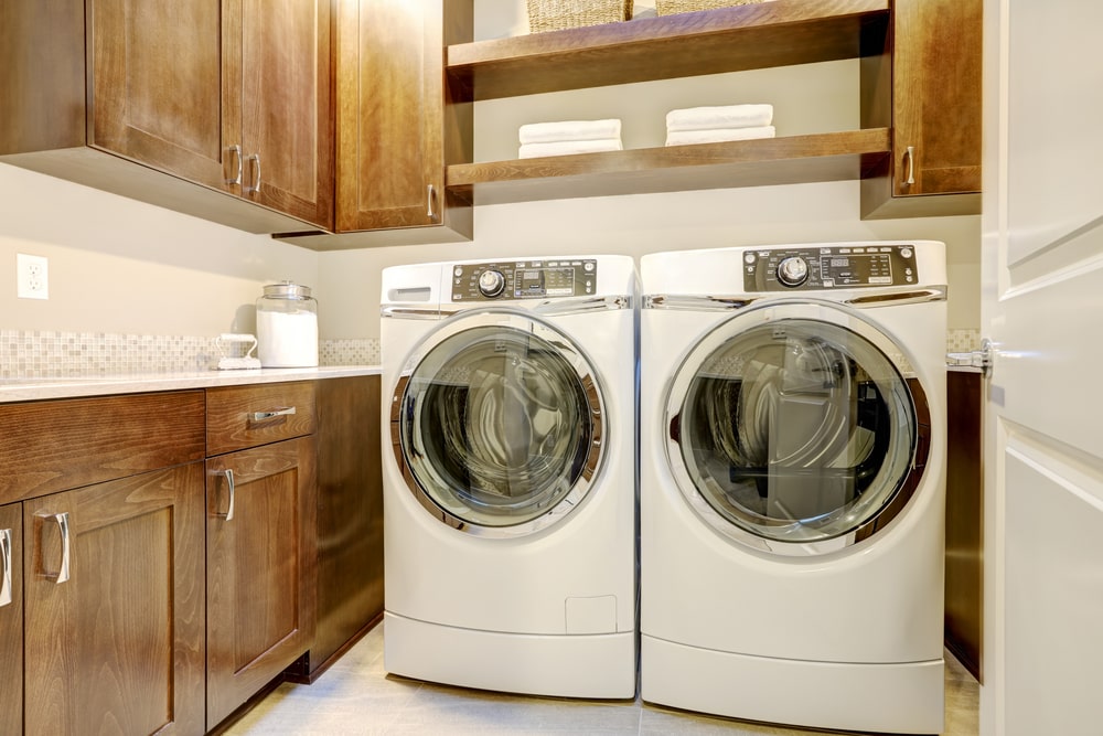 stained wood modular cabinets for laundry room