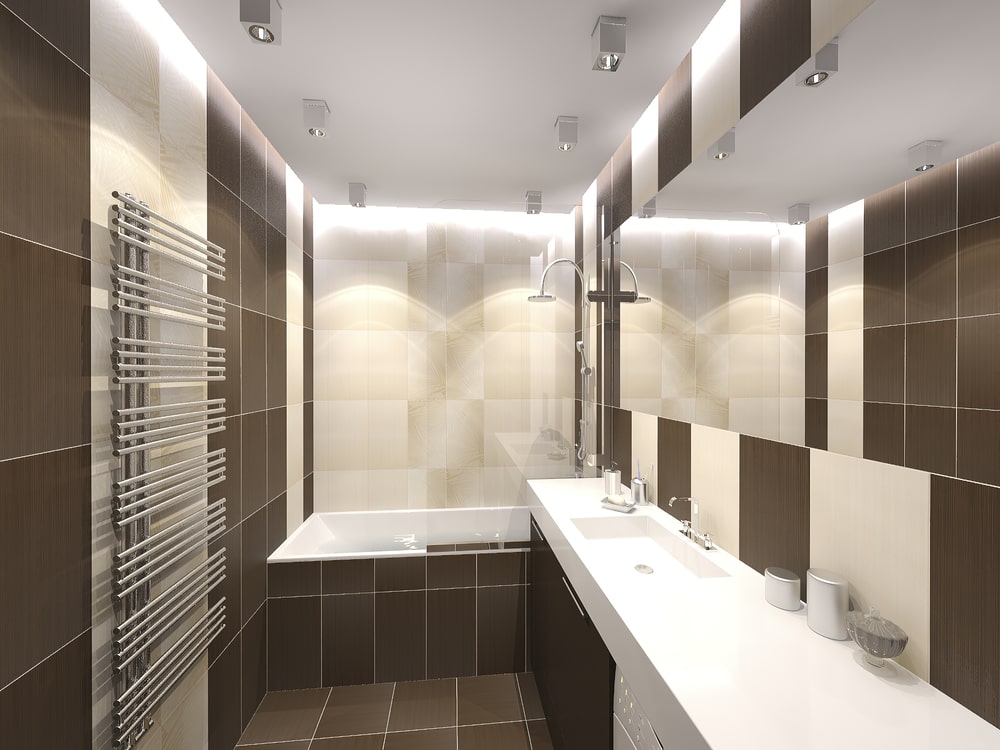 Narrow bathroom design mirrored vanity