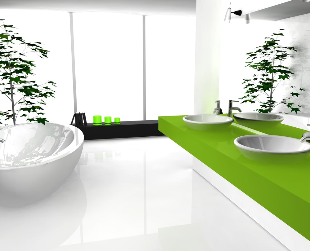 floating bathroom vanity green in the white bathroom