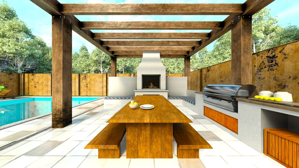 summer kitchen area with BBQ and grill