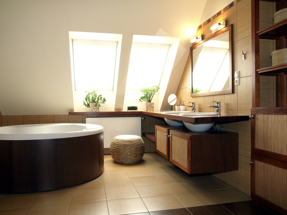 floating bathroom vanity drawers with double-sink shelf