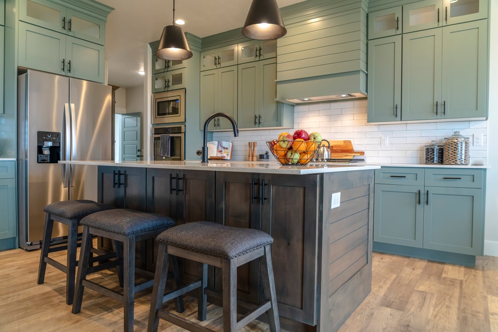 different tone kitchen cabinets and island