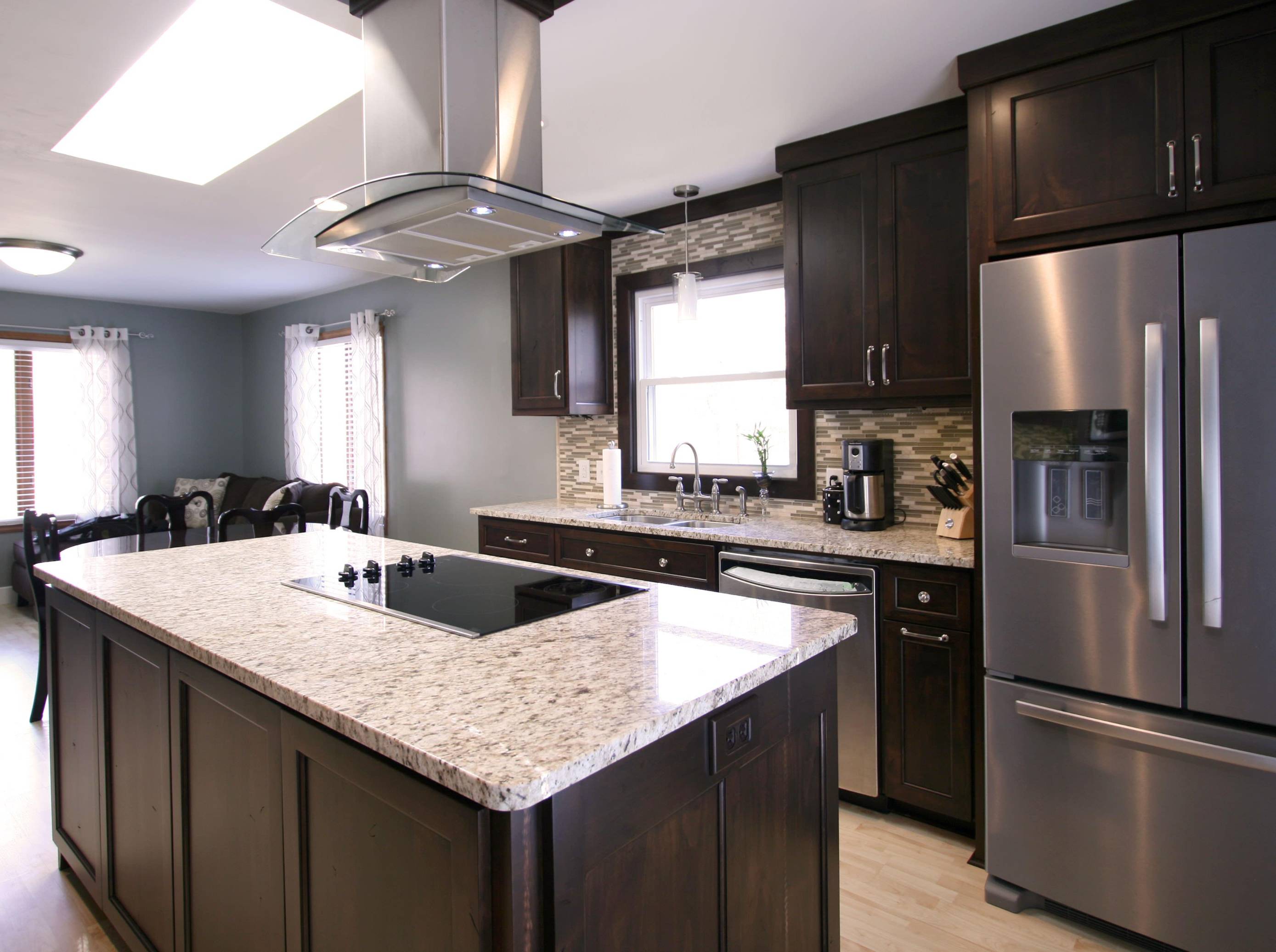 Gray walls with brown kitchen